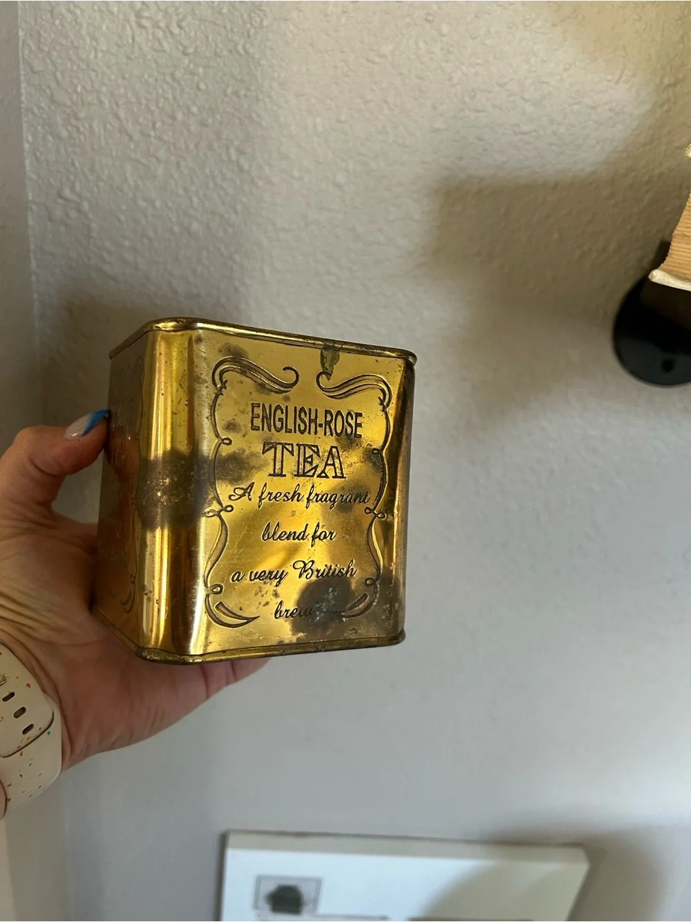 English Rose Brass Tea Tin Canister